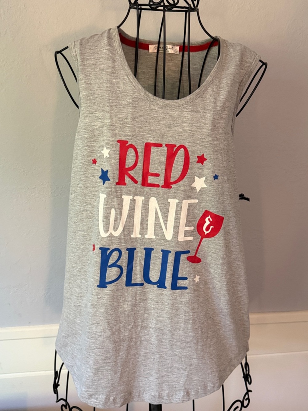 Sweet Soul Red Wine & Blue Graphic Tank - Gray
